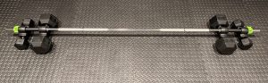 4 dumbbells attached to a bar with dualbells